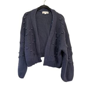 Threaded Leaf navy chunky knit cardigan womens L cropped open front